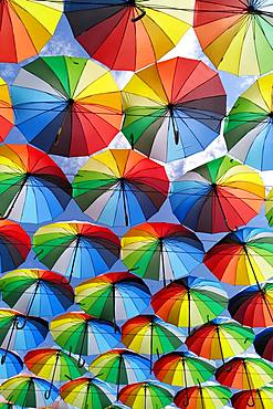 Street decoration, lots of umbrellas coloring the sky, Odessa, Ukraine, Europe