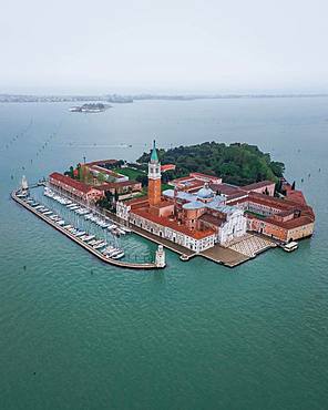 San Giorgio Maggiore, aerial view, Venice, Italy, Europe