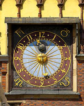 Astronomical clock, Old Town Hall at Rynek, Wroclaw, Poland, Europe