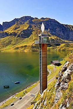 Panorama lift with viewing platform at Lake Melchsee, Melchsee-Frutt, Canton Obwalden, Switzerland, Europe