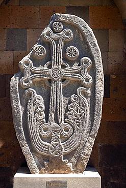 Armenian stone with cross, cross stone, Khachkar, Chatschkar, church centre, Etschmiatsin, Armavir, Armenia, Asia