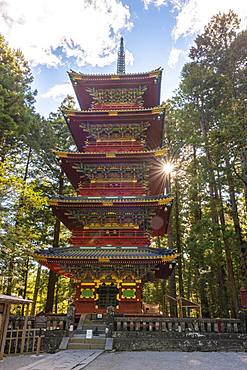 Decorated five-storey pagoda, Toshogu Gojunoto, Nikko, Japan, Asia