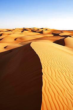 Structure in sand, sand dunes, desert Rimal al Wahiba or Wahiba Sands, Oman, Asia