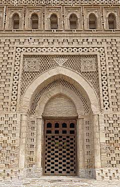 Facade with window front, Samanid Mausoleum, Ismail Samanis Tomb, Bukhara, Buxoro Province, Uzbekistan, Asia