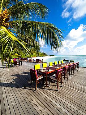 Table with place settings in tourist resort, Maldives Island, South Male Atoll, Maldives, Asia