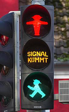 Red and green traffic light male of a pedestrian traffic light, Darss, Mecklenburg-Western Pomerania, Germany, Europe