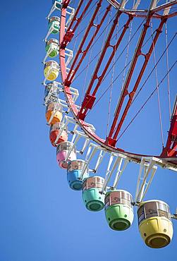 Colorful gondolas in front of a blue sky, Daikanransha Ferris wheel, Palette Town, Odaiba, Tokyo, Japan, Asia