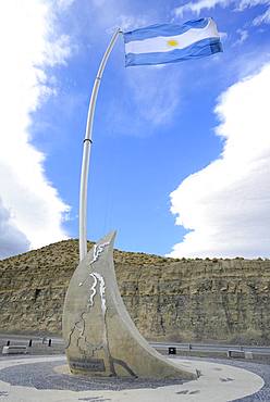 Monument in the half of Route 40, Mitad Ruta 40, near Chos Malal, Neuquen Province, Patagonia, Argentina, South America