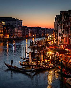 Gondolier on the Grand Canal from the Rialto Bridge, Venice, Italy, Europe