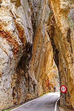 Rock gate sa Bretxa, mountain road MA-2141, Sa Calobra, Serra de Tramuntana, Majorca, Balearic Islands, Spain, Europe