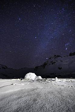 Igloo, Starry sky with milky way in the mountains in winter, Wattentaler Lizum, Tuxer Alps, Tyrol, Austria, Europe