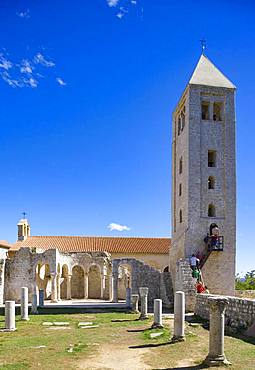 Belfry of the Church of St. John the Evangelist, town of Rab, island of Rab, Kvarner Gulf Bay, Croatia, Europe