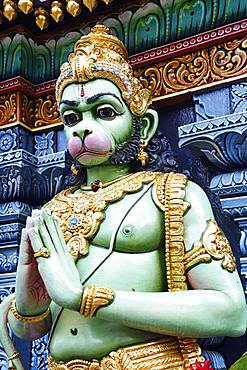 Monkey god Hanuman figure in front of the Shri Krishnan Hindu temple, Bugis, Singapore, Asia