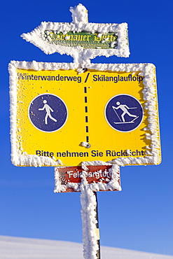 Information boards on the Feldberg, winter sports, Black Forest, Baden-Wuerttemberg, Germany, Europe