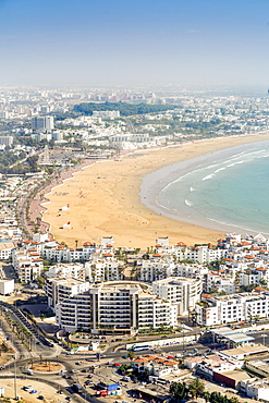 Modern architecture and sandy beach in Agadir, Morocco, Africa