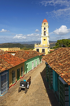 The bell tower of the Museo de la Lucha Contra Bandidos in the colonial old town, Trinidad, Cuba, Central America