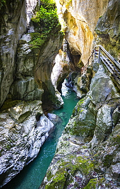 Climbing facility in the dark gorge, Lammeroefen, Lammerklamm, River Lammer, Scheffau, Tennengebirge, Salzburger Land, Province of Salzburg, Austria, Europe