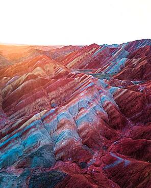 Red sandstone mountains of different minerals, Zhangye Danxia Geopark, China, Asia