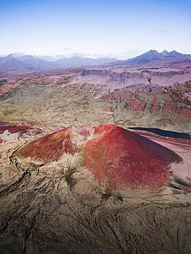 Red volcano and lava field at the Gerouberg Cliffs, West Iceland, Iceland, Europe