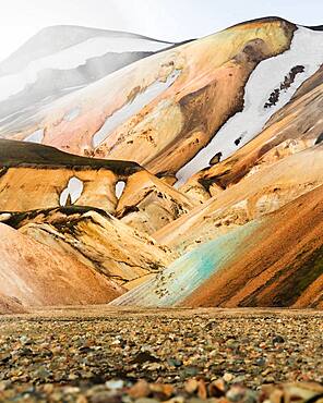 Volcanic barren mountain landscape, Landmannalaugar, Southern Iceland, Iceland, Europe