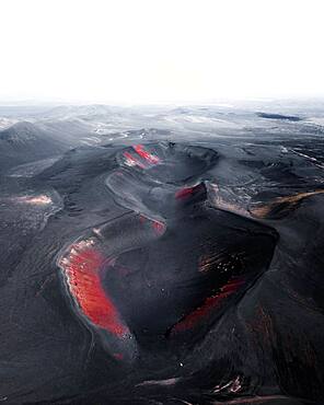 Aerial view, black volcanic crater, near Frioland ao Fjallabaki, Iceland, Europe