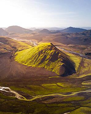 Aerial view, volcanic mountains, Fjallabak Nature Reserve, Southern Iceland, Iceland, Europe