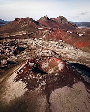 Aerial view, volcanic crater, near Frioland ao Fjallabaki, Iceland, Europe