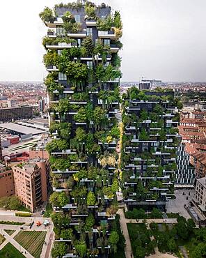 Aerial view of the Bosco Vertical, Milan