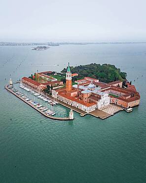 Aerial view, Basilica San Giorgio Maggiore, Venice, Veneto, Italy, Europe