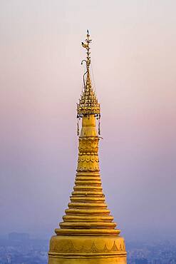 Gold peak of the Su Taung Pyae pagoda, Mandalay Hill, Myanmar, Asia