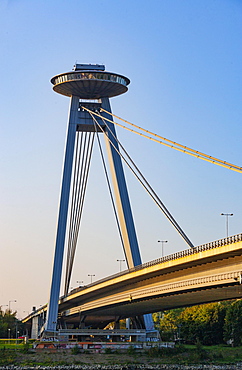 Restaurant UFO on the bridge Novy most, New Bridge, over the Danube, Bratislava, Slovakia, Europe