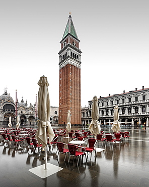 Flood with Campanile on the Piazzetta of St. Mark's Square, Venice, Italy, Europe