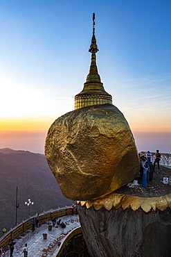 Kyaiktiyo Pagoda, golden rock at sunset, Mon state, Myanmar, Asia