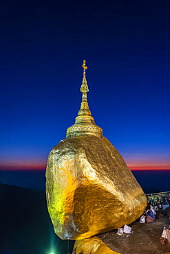 Kyaiktiyo Pagoda, golden rock after sunset, Mon state, Myanmar, Asia