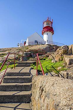 Red-white Lindesnes lighthouse, Lindesnes, Norway, Europe