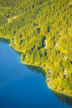 Road on the shore of Plansee, Wald, Reutte, Tyrol, Austria, Europe