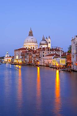 Evening atmosphere, view from the Ponte dell'Accademia to the Grand Canal and the Basilica Santa Maria della Salute, Venice, Veneto, Italy, Europe