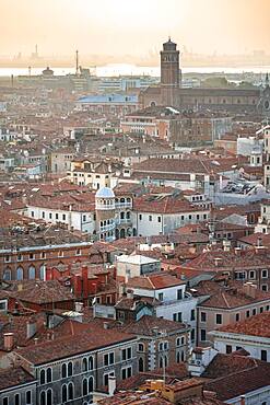 View from the bell tower Campanile di San Marco on numerous churches and houses of Venice, city view of Venice, Veneto, Italy, Europe