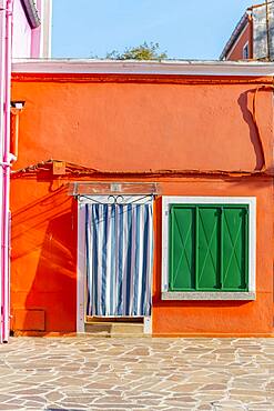 Orange house, colorful facade, Burano Island, Venice, Veneto, Italy, Europe