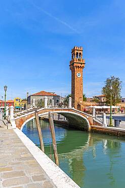 Rio del Vetrai Canal, St. Stefano Bell Tower, Murano, Venice, Veneto, Italy, Europe