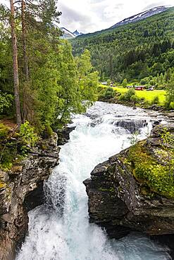 Rushing through a deep ravine, Gudbrandsjuvet, Trollstigen mountain road, Norway, Europe