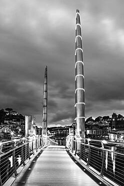 Bridge over Torquay Marina in Black and White, Torquay, Devon, England, United Kingdom, Europe