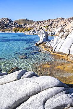 Rocks on the turquoise sea, coast near the beach Kolimbithres, Paros, Cyclades, Aegean Sea, Greece, Europe