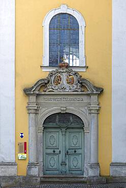 Entrance portal of the monastery church St. Hedwig from 1753, Sulzbach-Rosenberg, Upper Palatinate, Bavaria, Germany, Europe