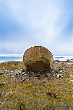 Giant stone sphere, Champ Island, Franz Josef Land archipelago, Russia, Europe