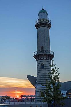 Sunset, old lighthouse, Warnemuende, Rostock, Mecklenburg-Western Pomerania, Germany, Europe