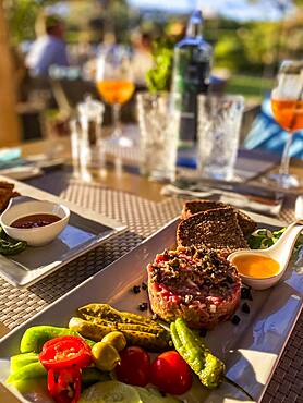 Garnish salmon tartare, Port Andratx, Majorca, Spain, Europe