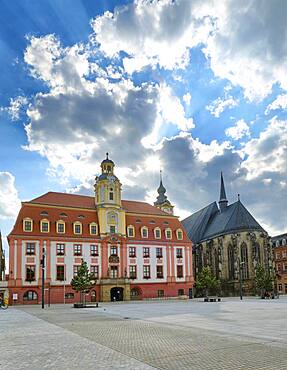 City Hall and St. Mary's Church, Market Square, Weissenfels, Saxony-Anhalt, Germany, Europe