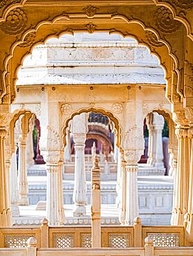 OLYMPUS Devi Kund Sagar, Chattris, cremation grounds of the Maharajas of Bikaner, Bikaner, Rajasthan, CAMERA, India, Asia