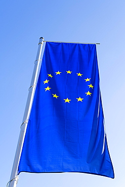European flag against a blue sky, Bavaria, Germany, Europe